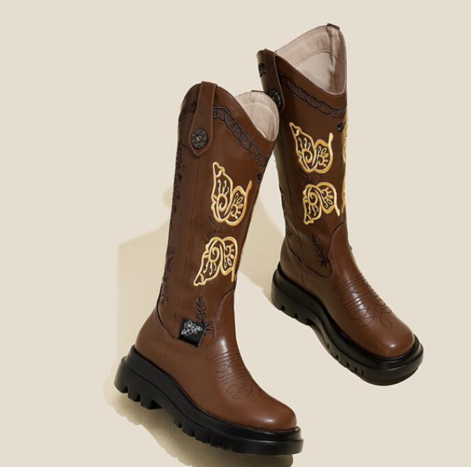 All-match Butterfly Embroidery Cowboy Boot