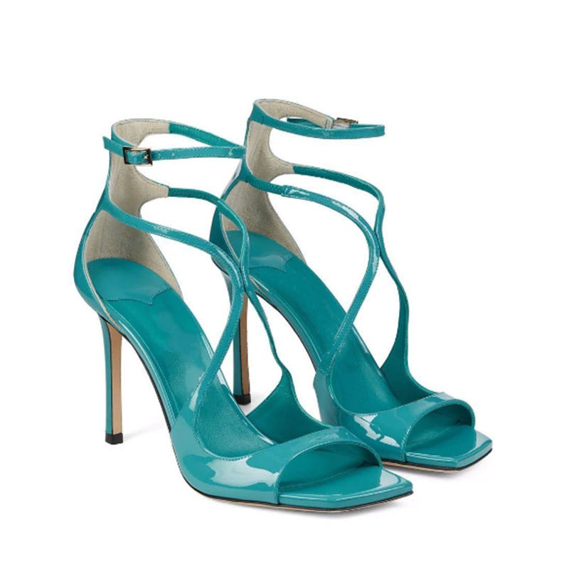 Square Toe Peep Toe Cross Strap Stiletto Heels