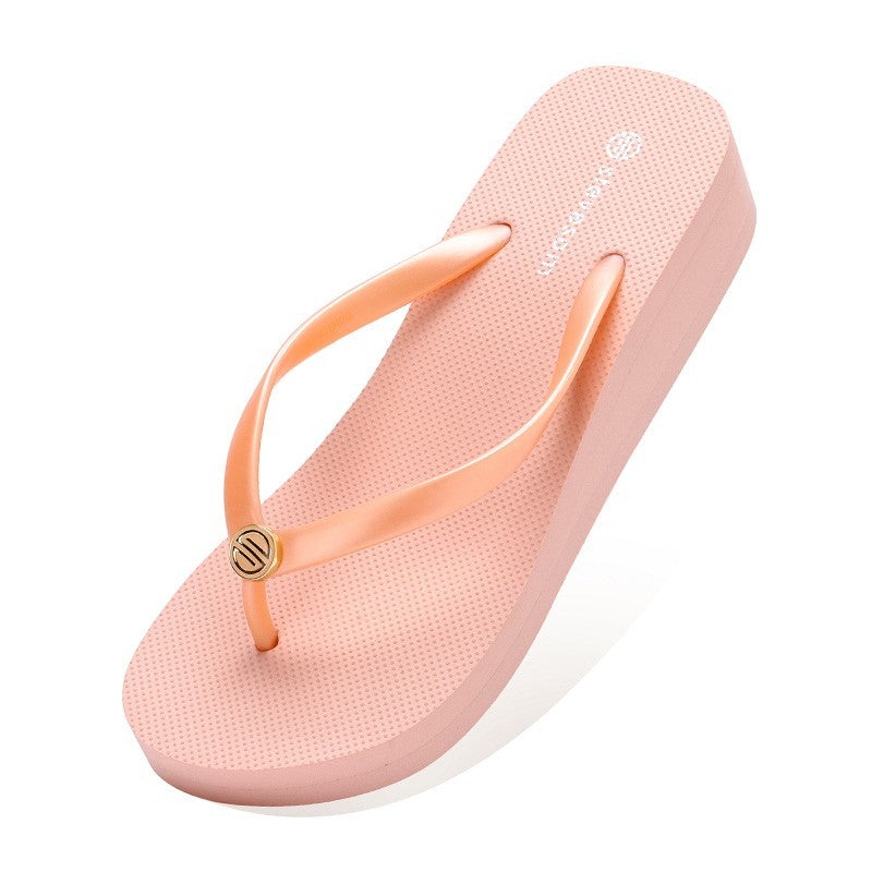 Sand Beach Slope Heel Thick Sole Clip Foot Non Slip Slippers Female