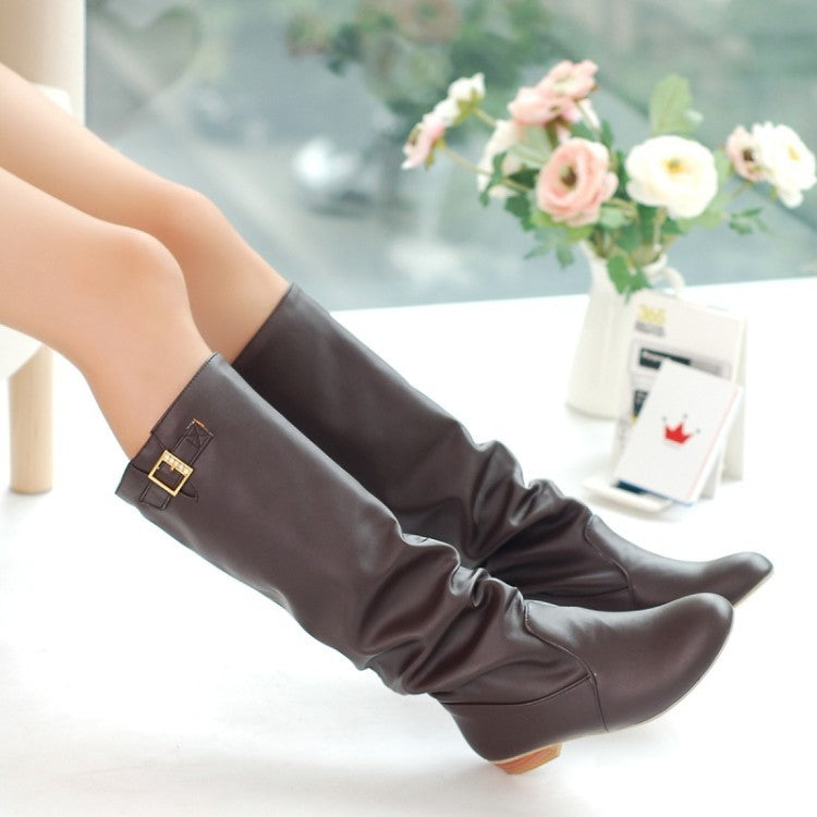 Mid-calf Belt Buckle Knight Boots Ladies