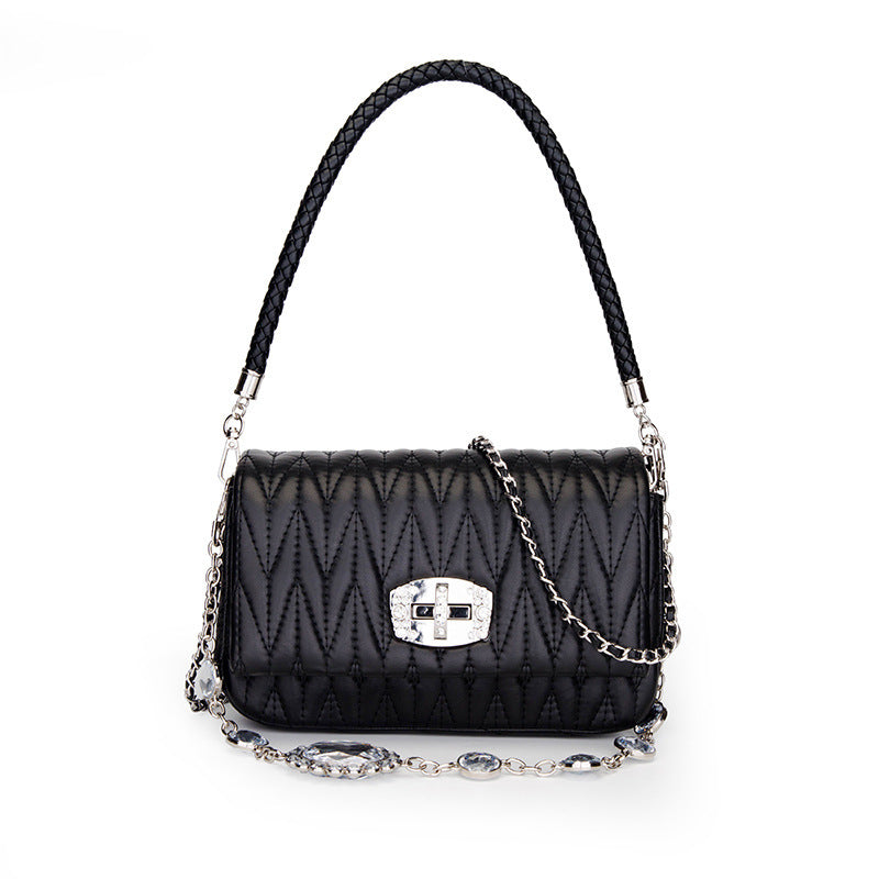 Leather New Versatile Messenger Women's Bag With Rhinestone Chain