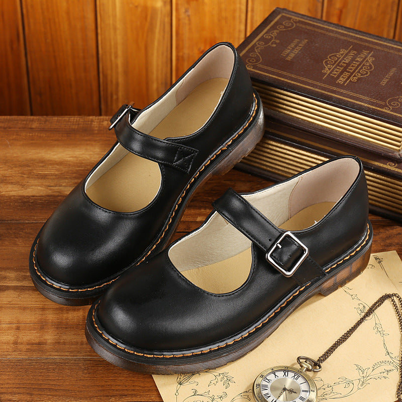 Artistic Retro Low Cut Round Head Preppy Style Doll Leather Shoes