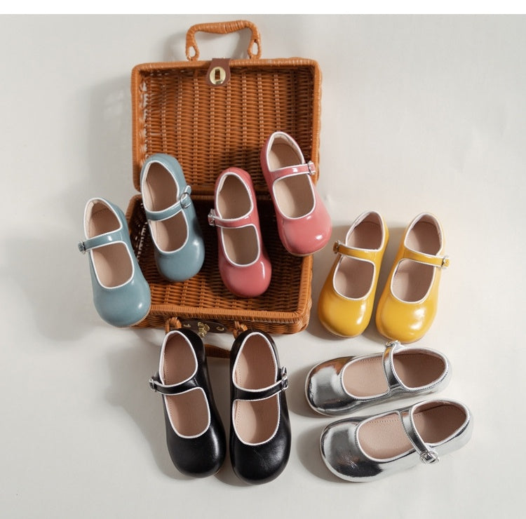 Leather Shoes Patent Lining Children's Low-cut Soft Bottom Contrast Color Strip