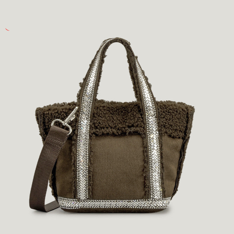 Bolso de lana tipo cubo para otoño e invierno, diseño de interés especial para mujer