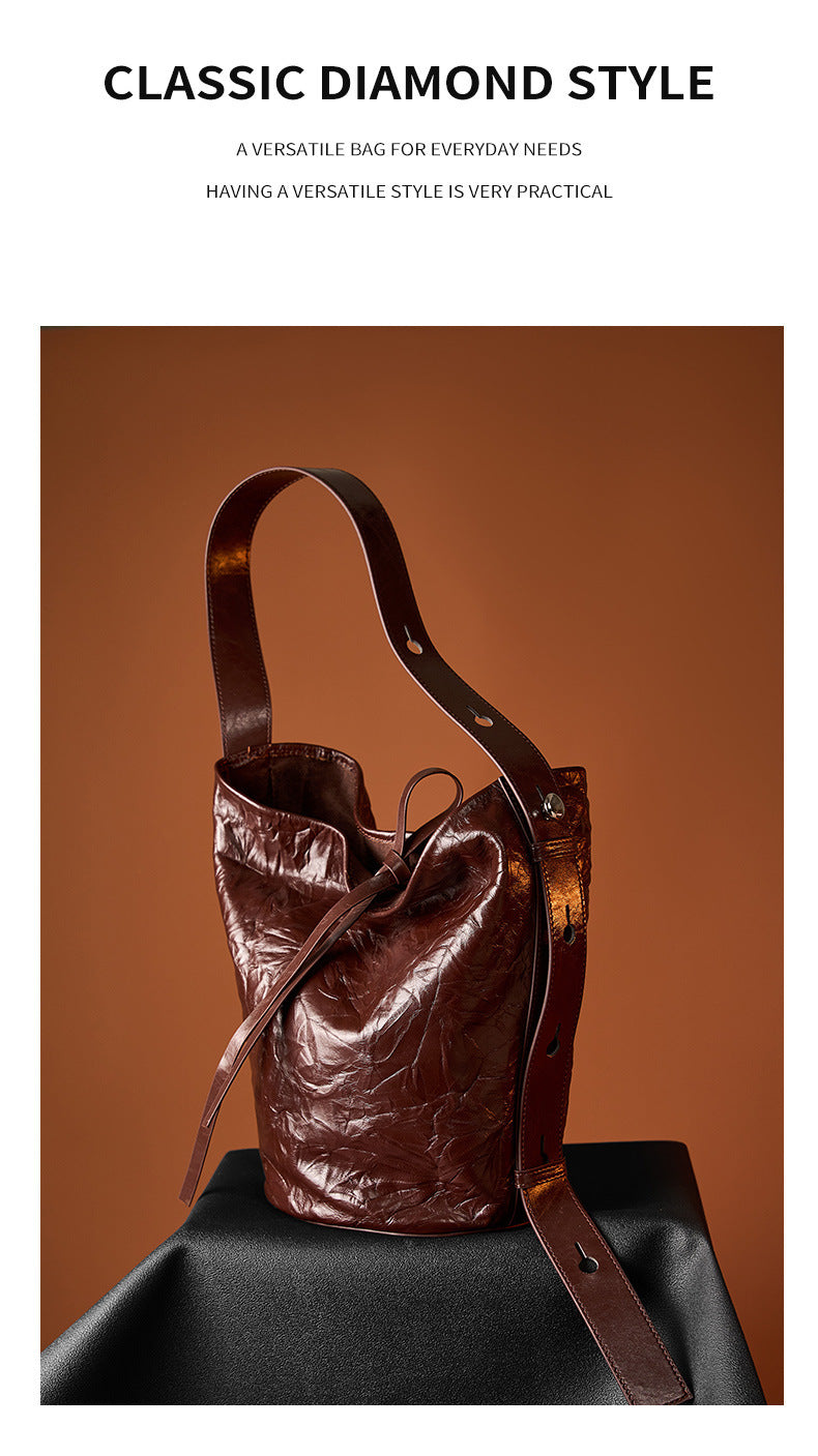 Bucket Bag Fashion Special-interest Hand Grip Pattern Leather One-shoulder Crossbody Tote