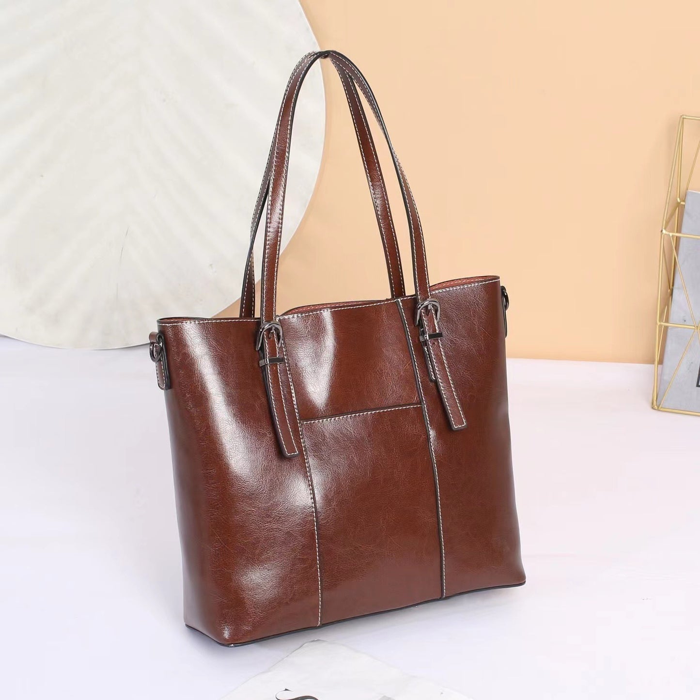 Big Bag Genuine Leather  Capacity Cowhide Messenger Bag Female Hand-held Tote