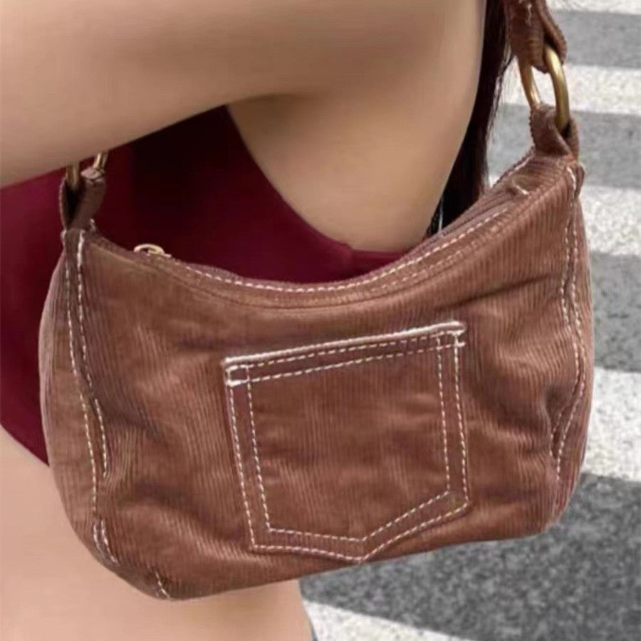 Women's Fashionable Simple Corduroy Shoulder Handbag