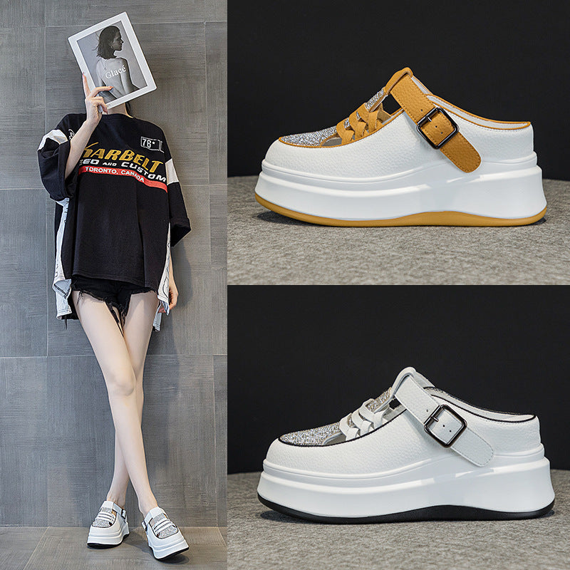 Versatile Korean Style Platform Muffin Authentic Leather Clunky Sneakers