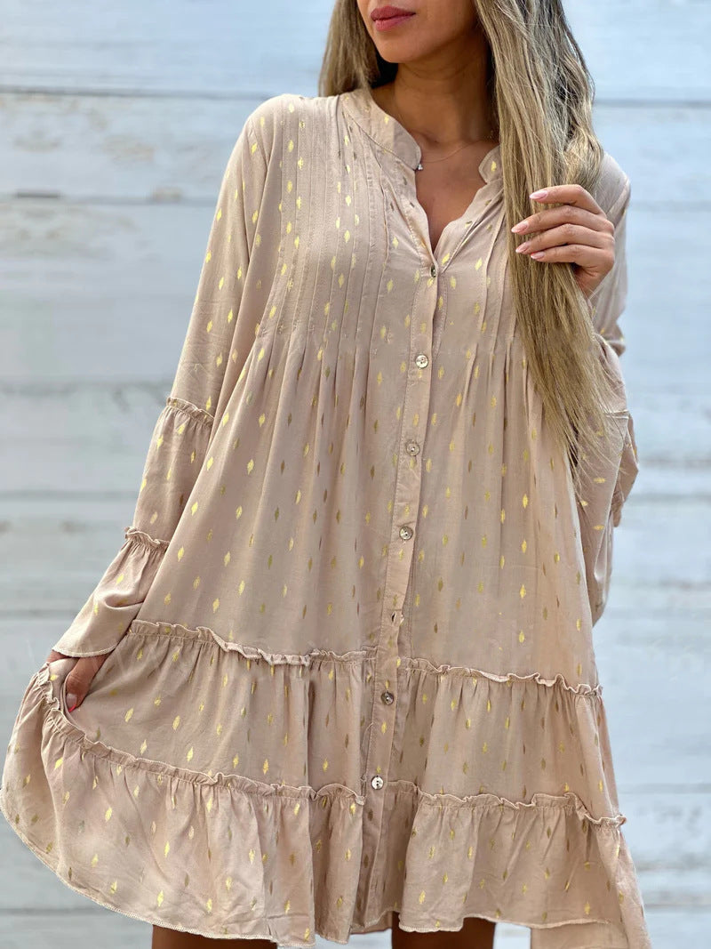 Women's Gilding Fashion Flared Sleeves Wide Hem Loose Dress