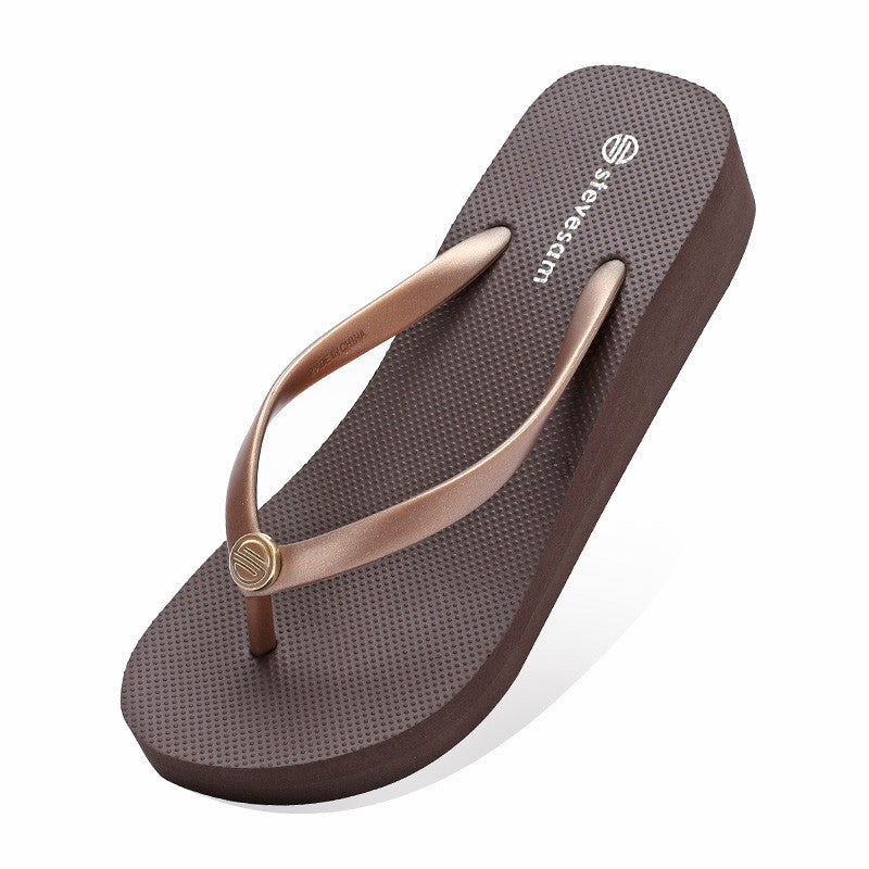 Sand Beach Slope Heel Thick Sole Clip Foot Non Slip Slippers Female