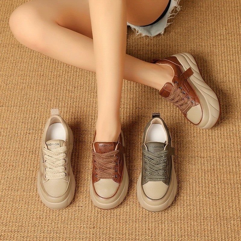 Women's Leather Low-top Shoes Retro New Versatile Sports Casual Shoes