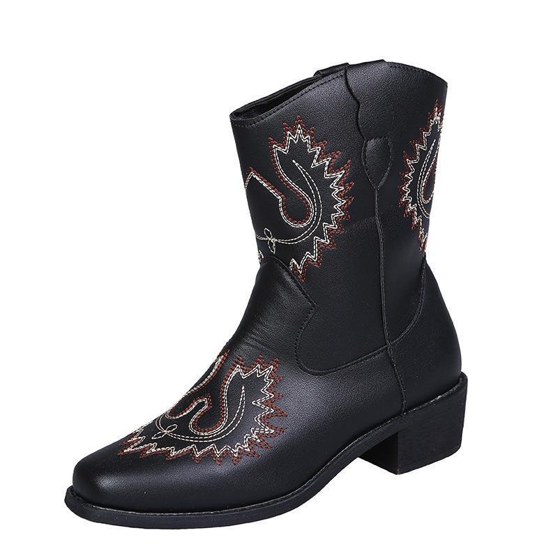 New Large Short Boots Embroidered Ethnic Style Slope Heel Casual Women