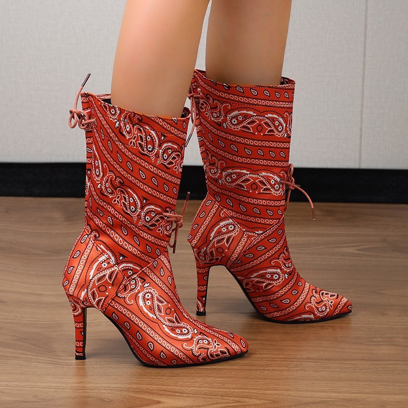 Plus Size Pointed Print High Heel Fashion Boots Women