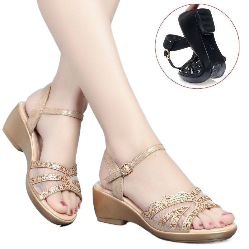 Women's Soft Leather Sandals Summer Hollow Mesh Peep Toe Shoes