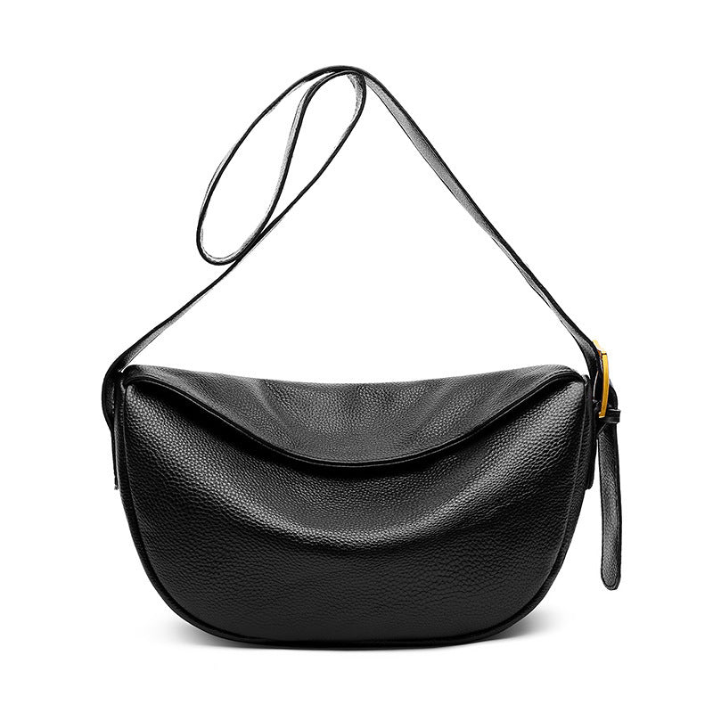 Bolso bandolera retro de un solo hombro de piel de vaca de color liso para mujer