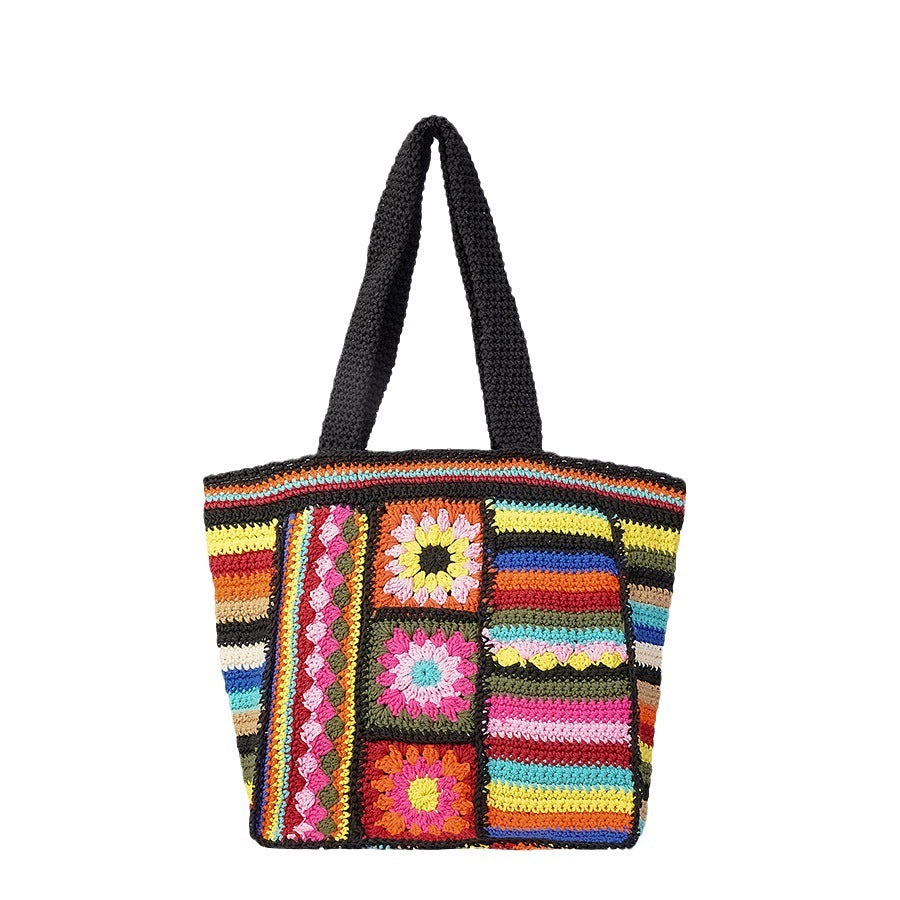 Vintage Floral Wool Woven Bag Women's Ethnic Style Handmade Crochet