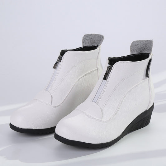 Soft Bottom Mid Heel Sports Middle-aged And Elderly Dancing Shoes Zipper Ankle Boots