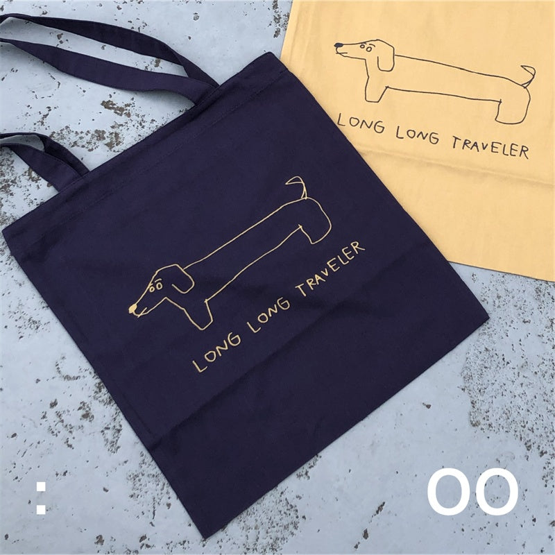 Dachshund Illustration Two-color Thin Canvas Bag