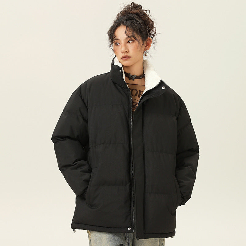 Casual Stand Collar Cotton-padded Jacket Thickened Warm Coat