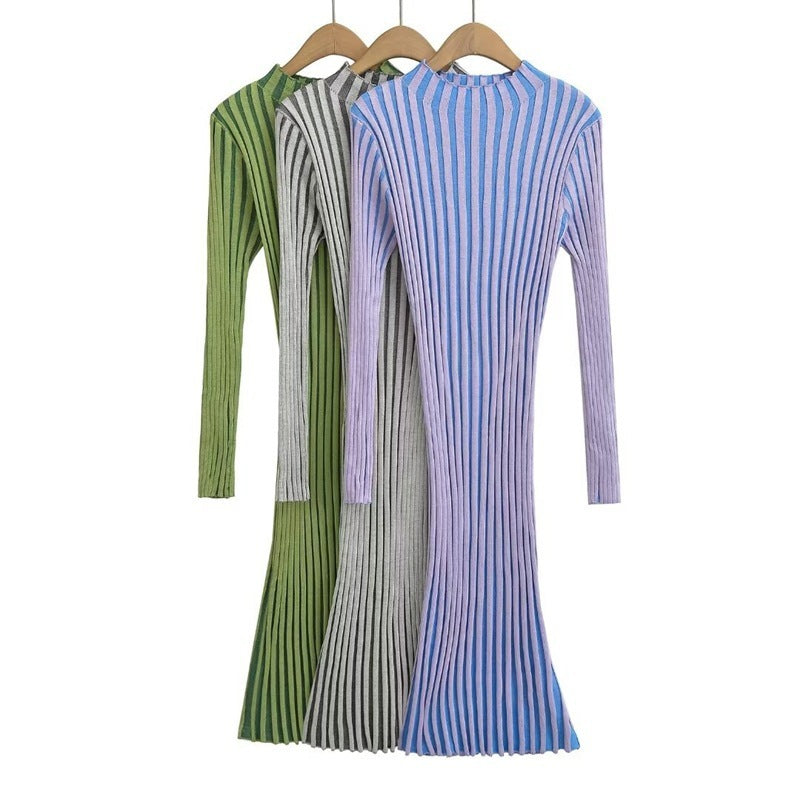 Women's Hot Girl Vertical Stripes Knitted Dress