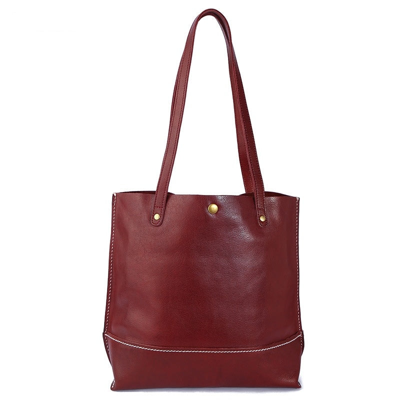 Bolso de mano de piel de vaca de capa superior, bolso de hombro informal coreano de gran capacidad para mujer