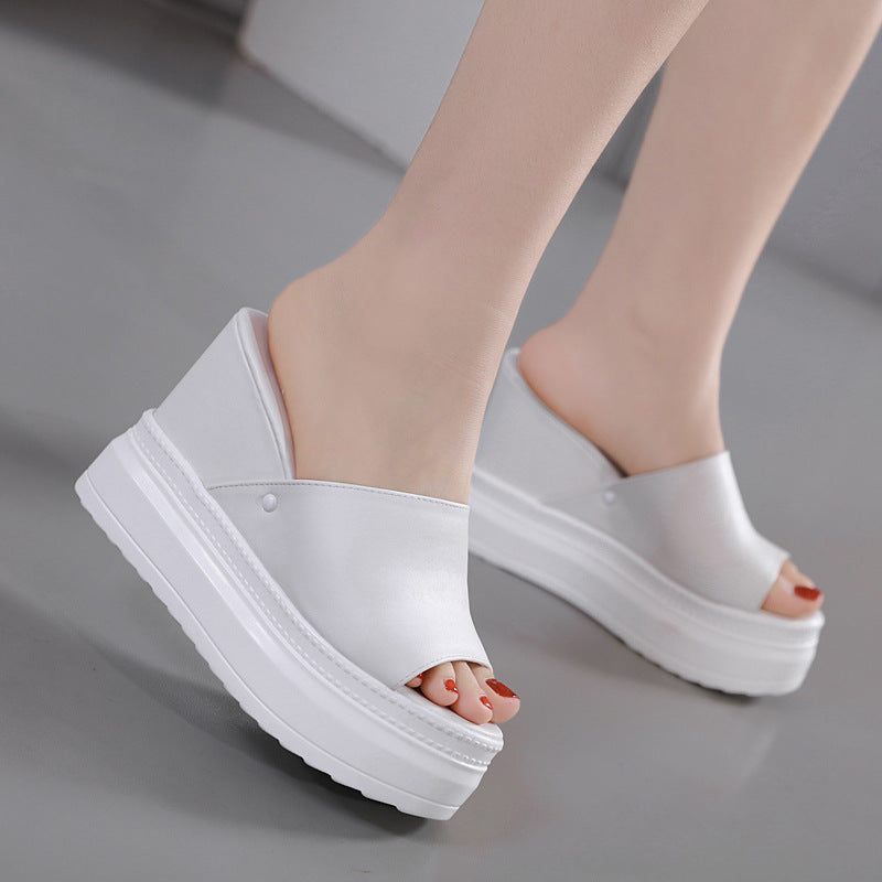 Sandalias de mujer con plataforma y plantilla que aumenta la altura, zapatos de punta abierta con plataforma blanca