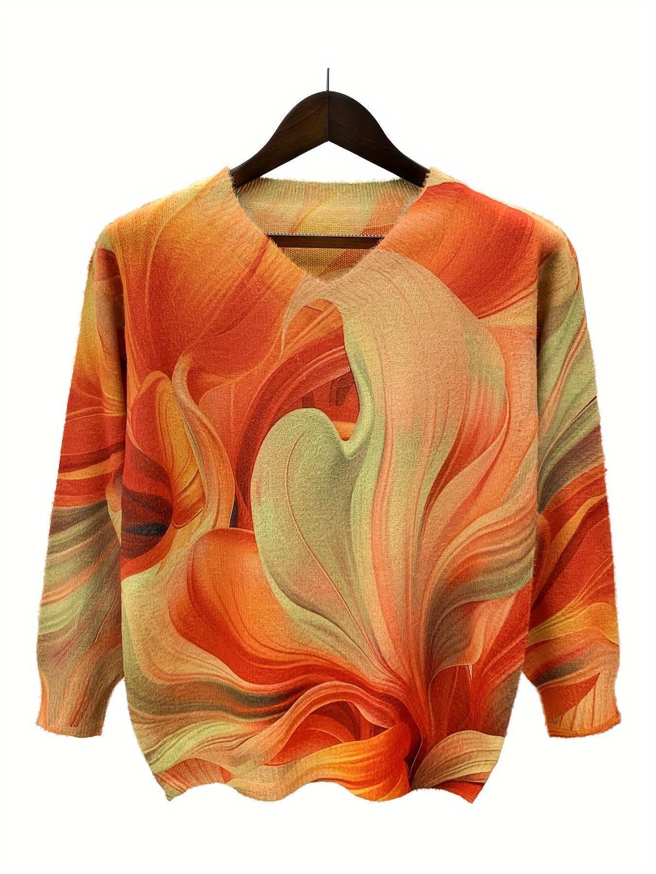 Full Body Printed V-neck Long Sleeve Sweaters