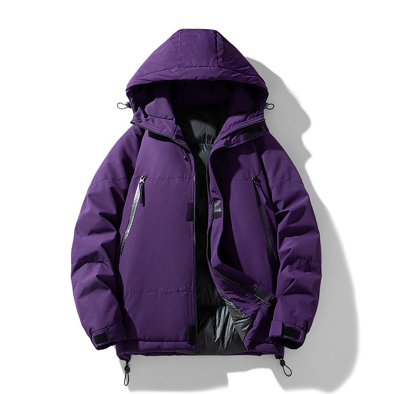 Pure Color Thickened Warm Hooded Cotton Jacket Coat