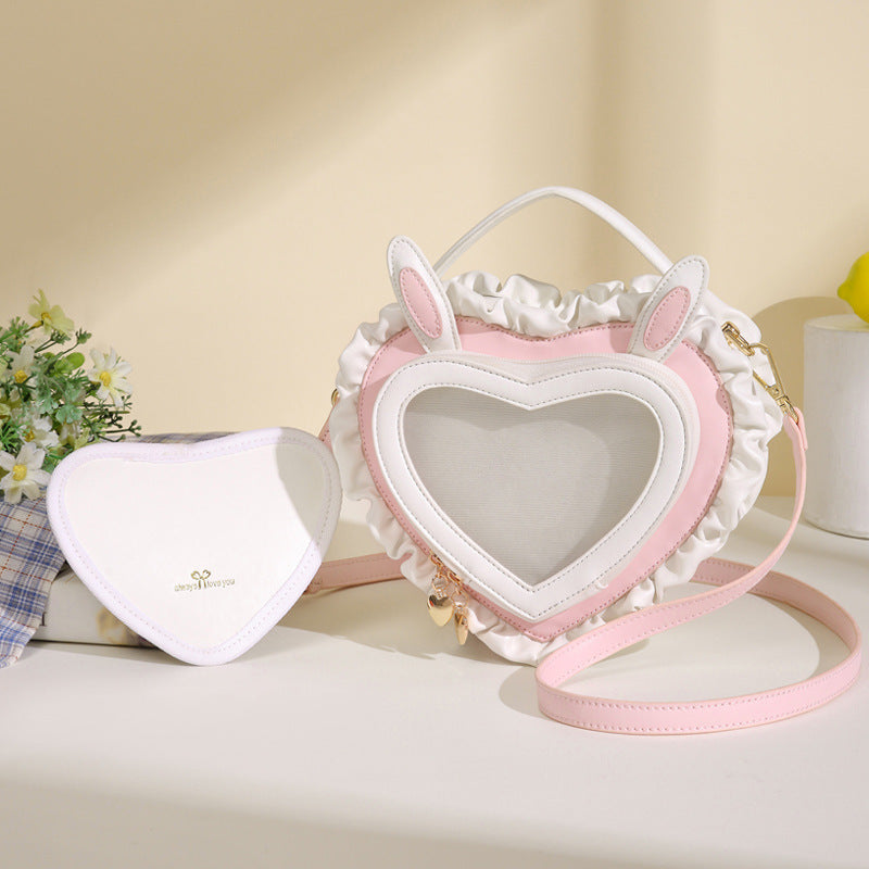 Rabbit Ear Peach Heart Transparent Handbag Sweet Cute Lace