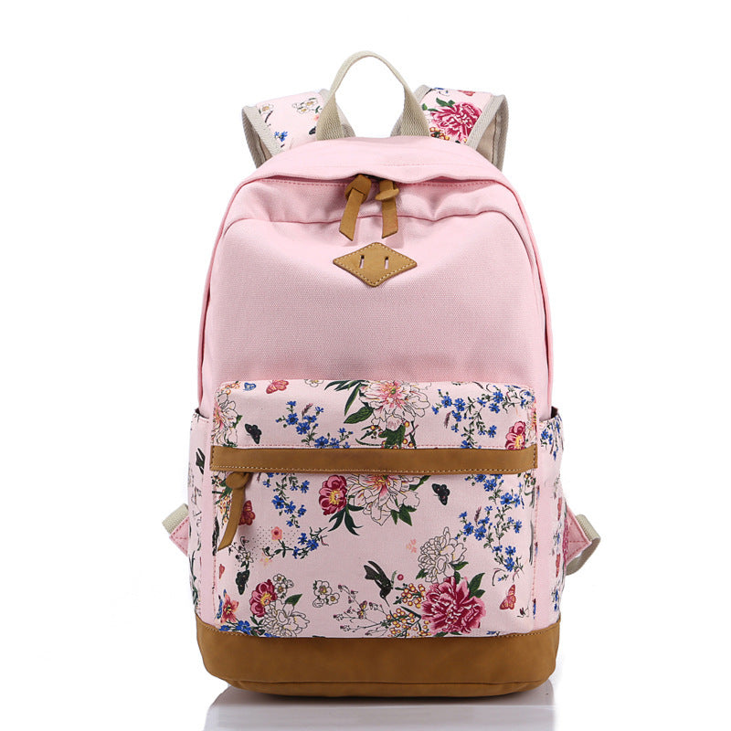 Embroidered Floral High School Student Schoolbag