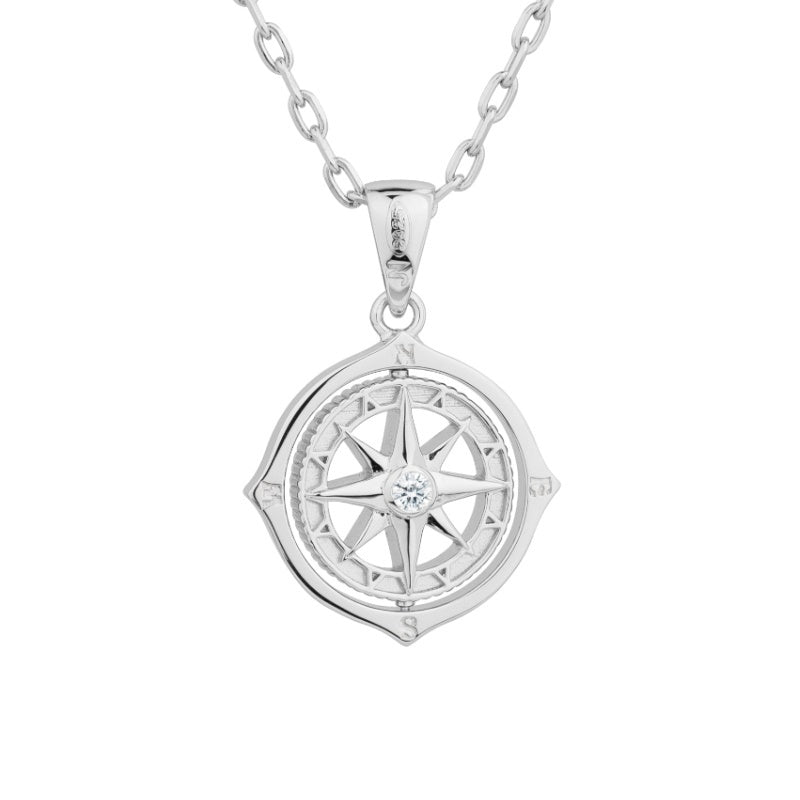 925 Sterling Silver Rotating Compass Pendant Necklace