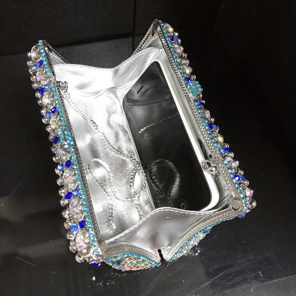 Fish Scale Blue And White Porcelain Diamond Metal Evening Bag With Diamonds