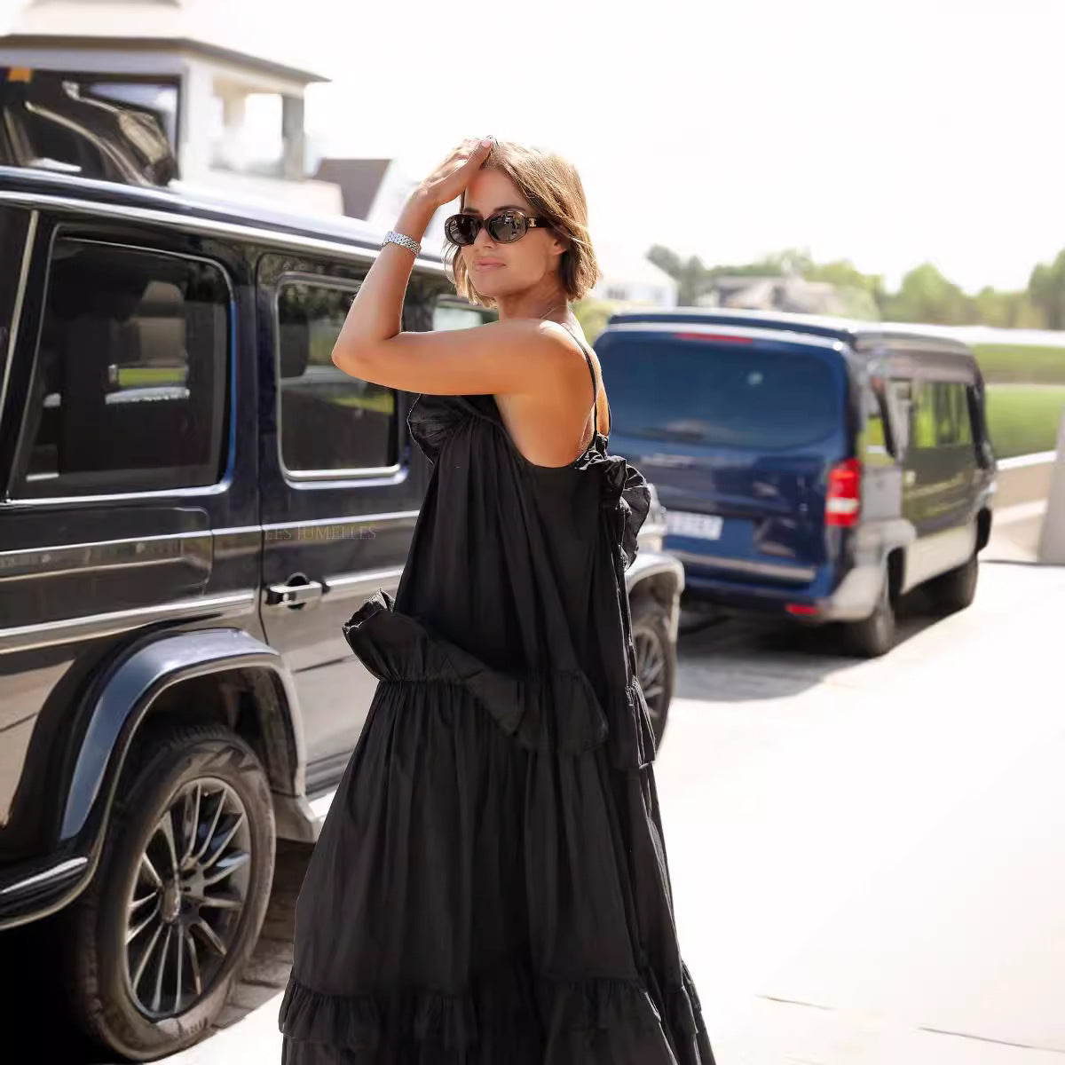 Robe longue à volants style vacances d'été pour femmes