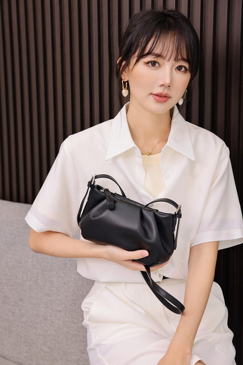 High-Grade One-shoulder Crossbody Underarm Leather Folds Cloud Bag