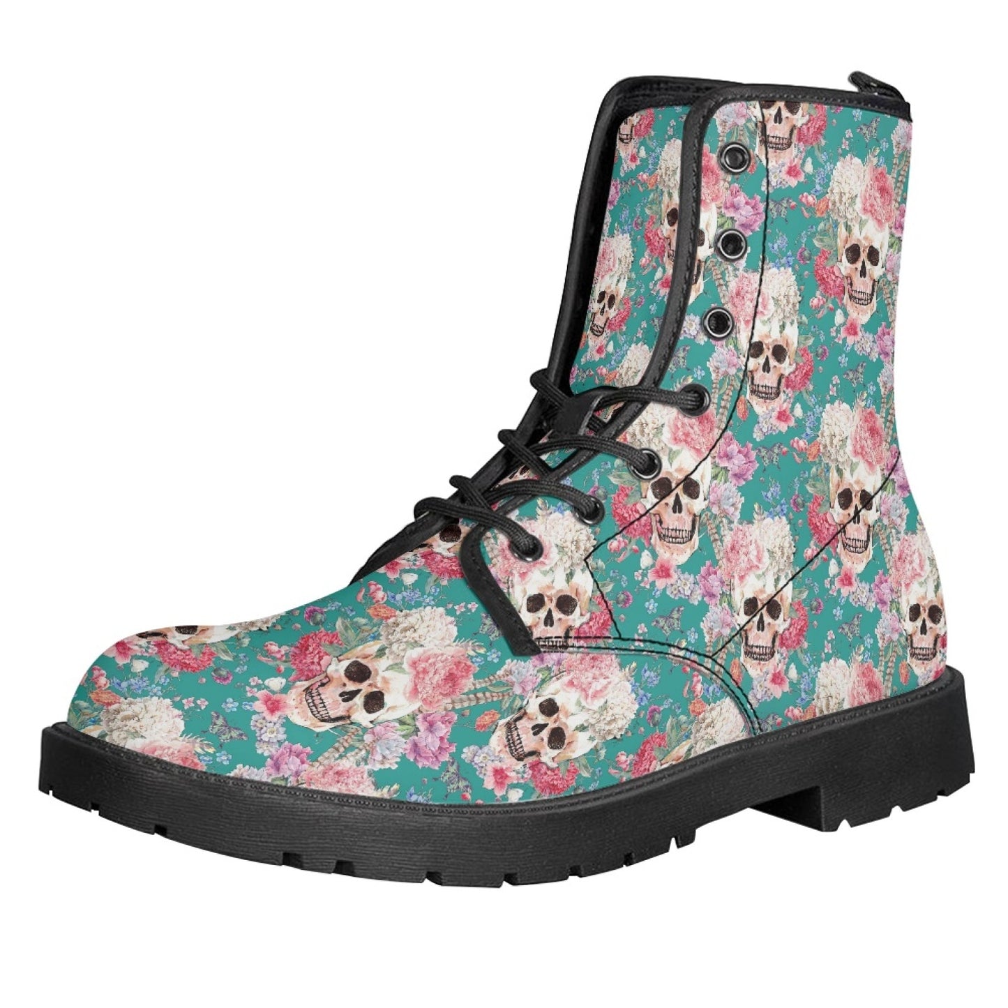 Printed Women's Leather Flat Bottom Low Heel British Martin Boots