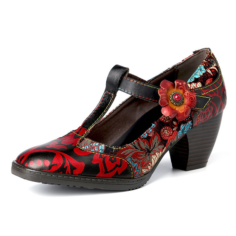 High Heels Female Retro Women's Fashion Flowers Handmade Ethnic Style