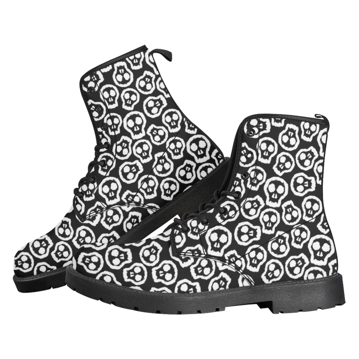 Printed Women's Leather Flat Bottom Low Heel British Martin Boots