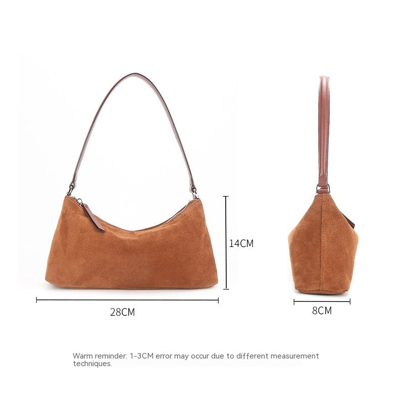 Niche Suede Underarm Baguette Retro Matte Top-grain Leather Shoulder Bag Handbag