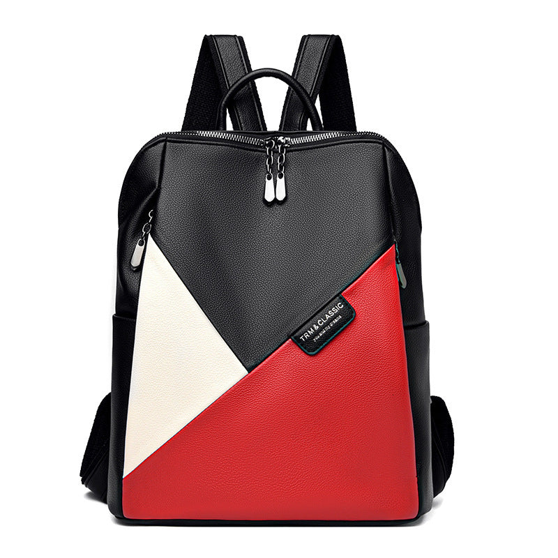 Women's Large Capacity Colorblock Leather Fashion Backpack