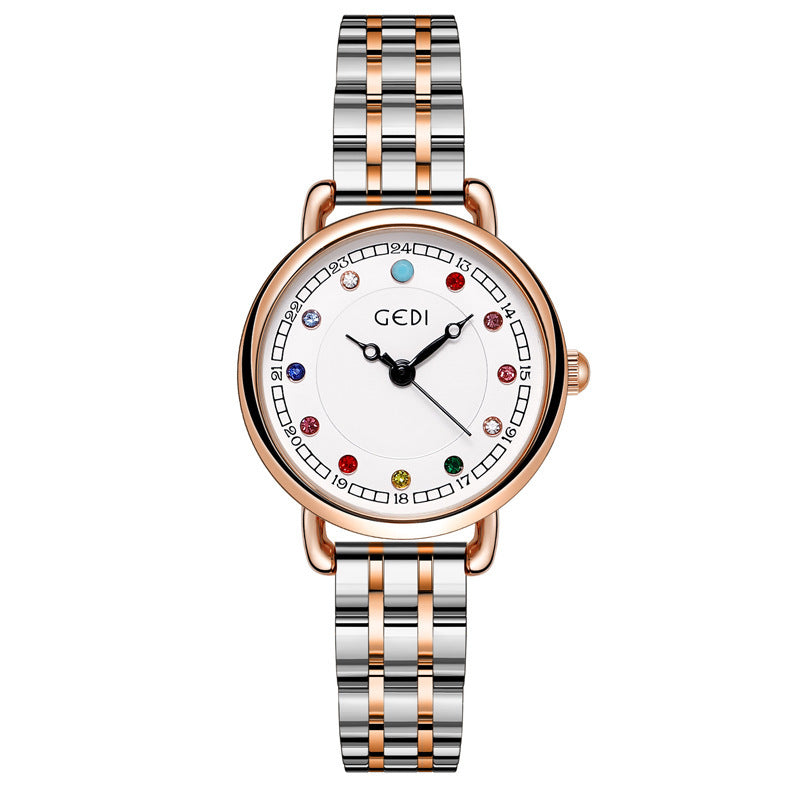 Niche Montre à quartz étanche pour femme avec ceinture en acier, petite et légère, luxueuse, avec pierre de naissance