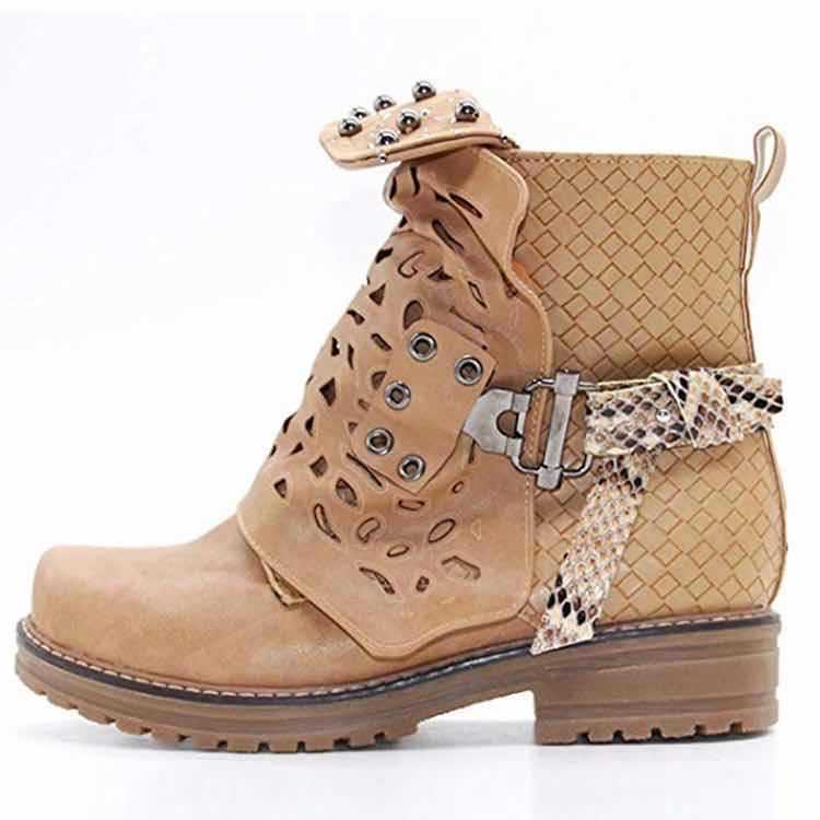 Low Heel Thick Heel Square Head Large Size Belt Buckle Hot Drill Women's Boots