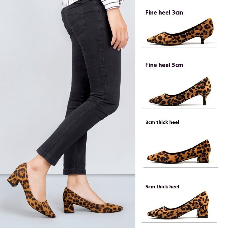 Women's Spring And Summer Korean-style Suede Leopard Pointed High Heels