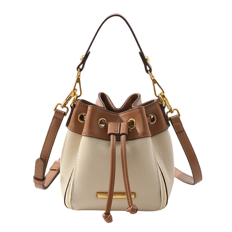 Drawstring Bucket Bag Women's Leather All-match Shoulder Handbag