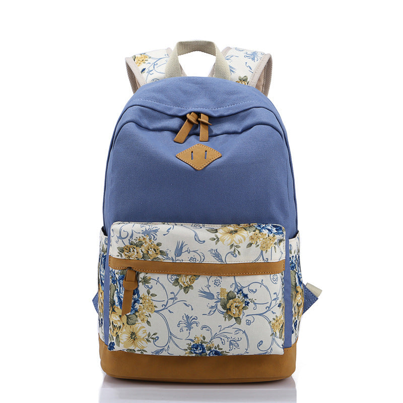 Embroidered Floral High School Student Schoolbag