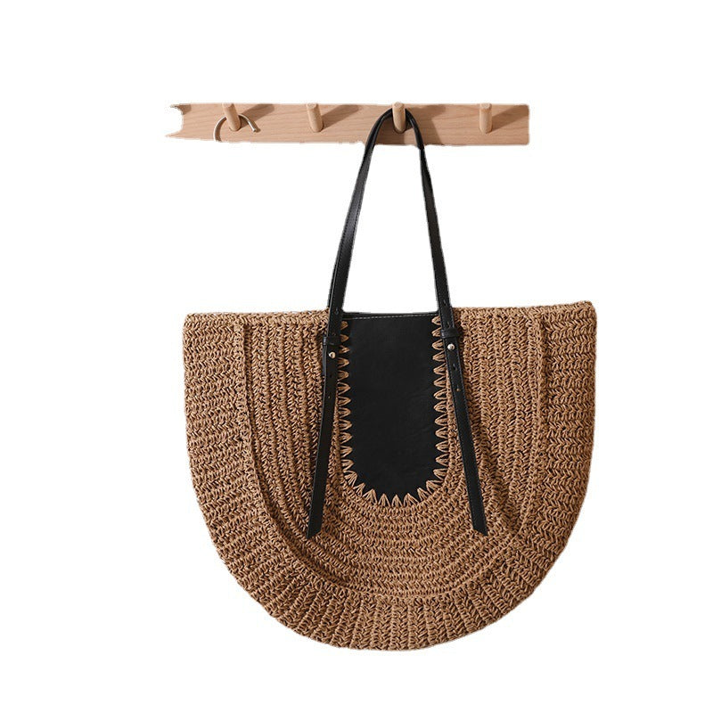 Semicircle Large Capacity French Shoulder Straw Bag