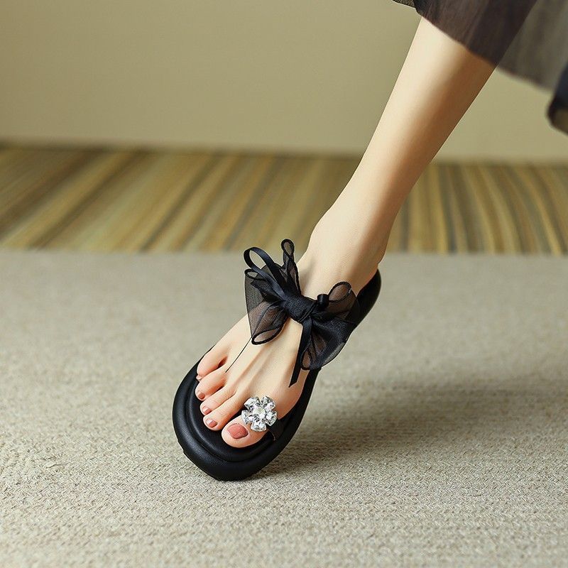 Muffin Platform Rhinestone Toe Covering Fashion Outdoor Slippers