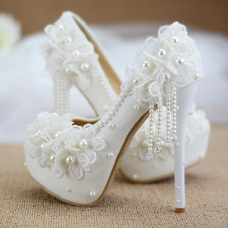 Male Lace High-heeled Shoes Korean Style, Flower Rhinestone Tassel Bride