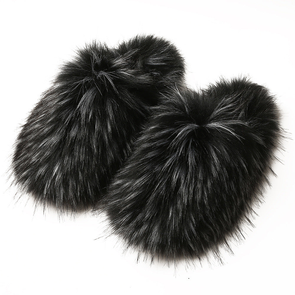 European And American Fluffy Slippers Women's Autumn And Winter Home Fleece-lined Warm Artificial Fur