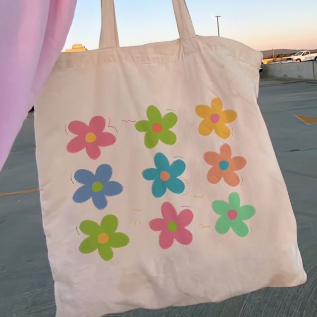 Women Shopper Y2K Floral Flower Shopping Canvas Shopper Bag