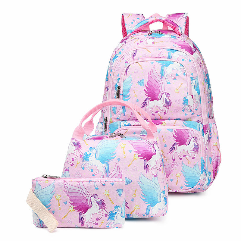 Conjunto de tres piezas de mochila infantil con dibujos animados